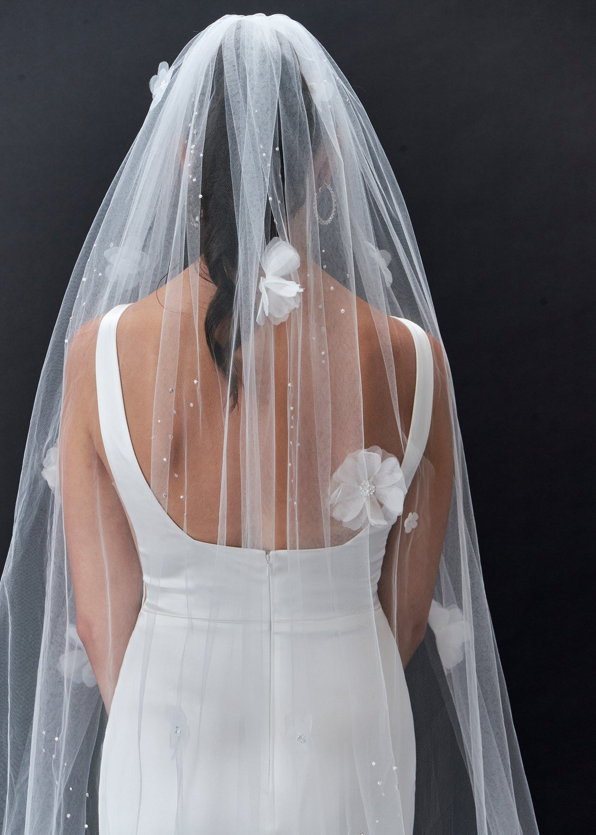 99” cathedral length ivory colored veil with pearls Perfect Bridal Ivory Two Tier Heavily Embellished Pearl Veil main image 3
