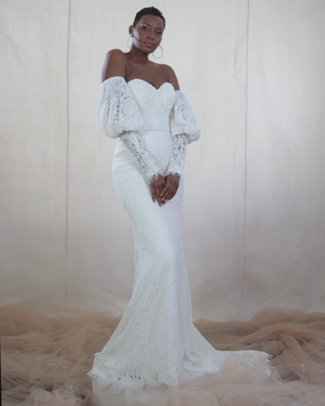 French Lace Mermaid Gown with Removable Juliette Sleeves – Lotus Threads  Bridal