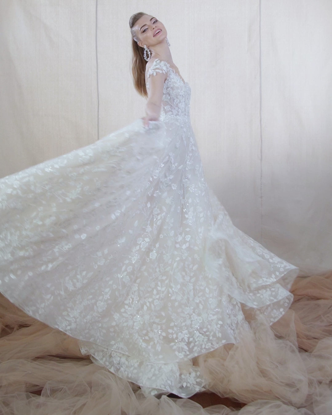 sachin and babi light blue dress Embroidered Off The Shoulder Wedding Dress with Pearl Button Down Back