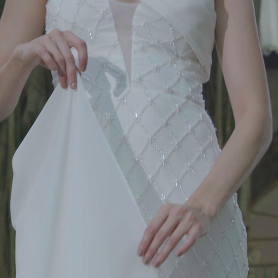 Strapless Sheath Wedding Dress with Geometric Beaded | Lotus threads Bridal