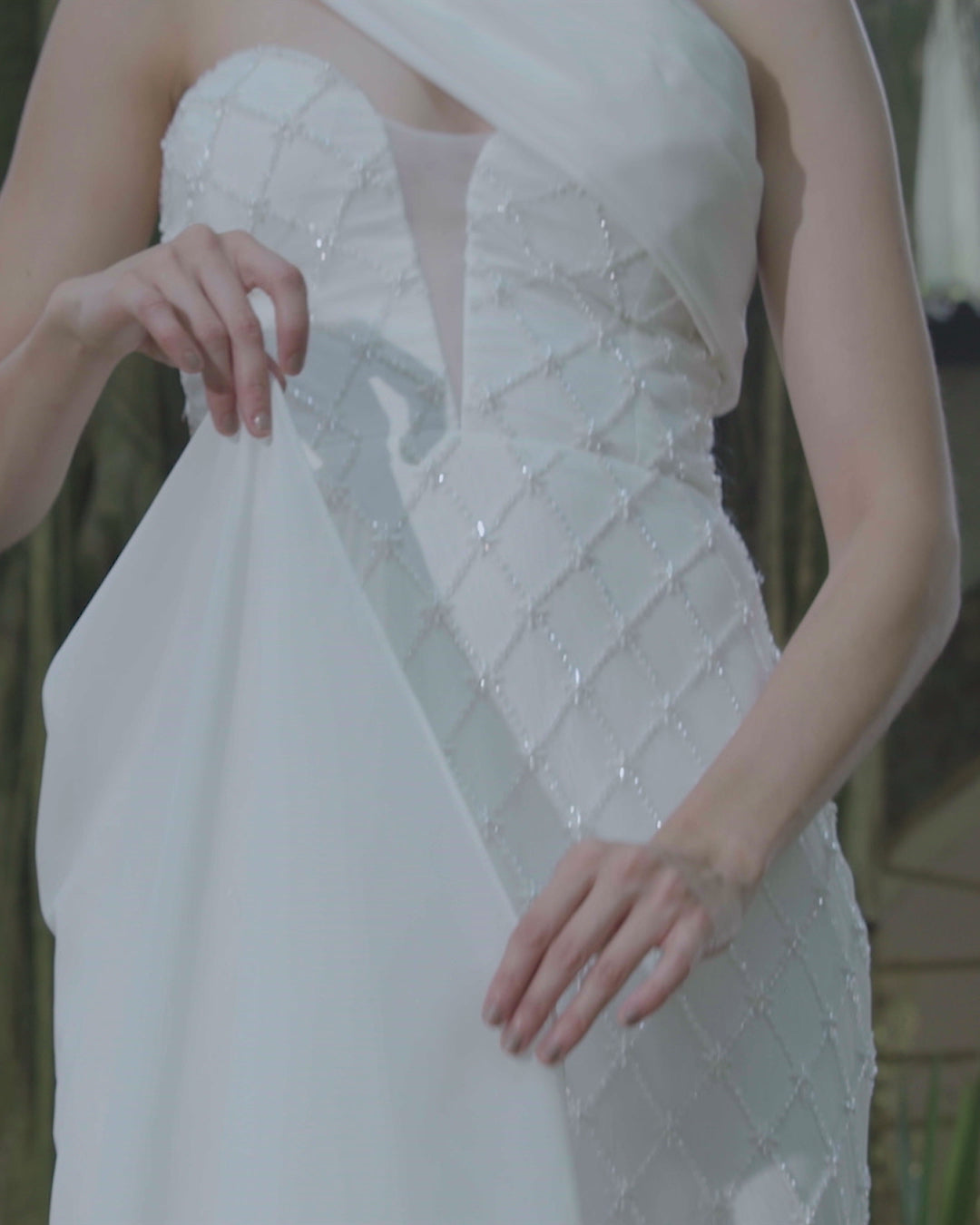 Strapless Sheath Wedding Dress with Geometric Beaded  Lotus Threads Bridal