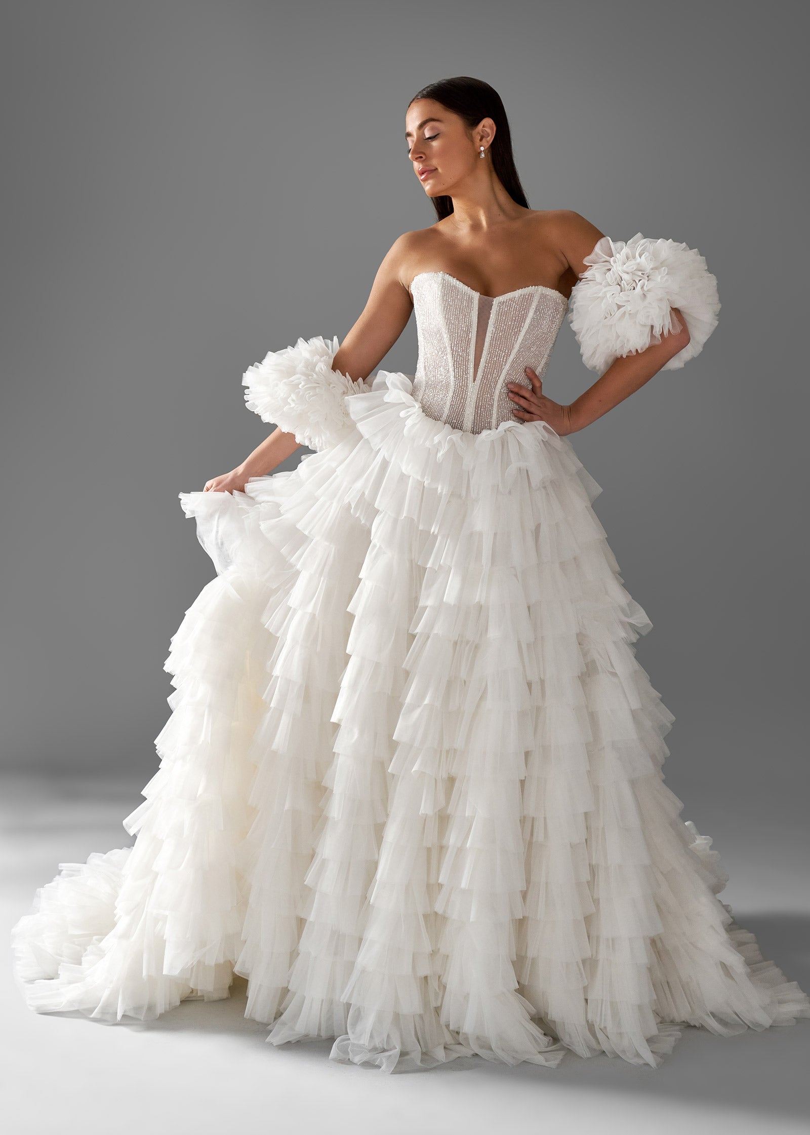 Beaded Corset Ball Gown with Tiered Ruffle Skirt – Lotus Threads Bridal